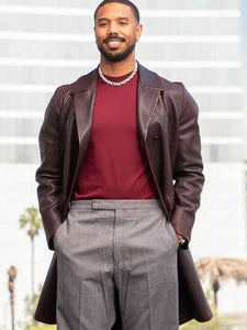 Smoke brown real leather trench coat