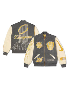 Men’s Milwaukee Brewers Nike Gray 2026 World Series Champions Destroyer Baseball Jacket
