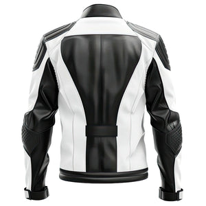 White-Black Genuine Quilted Sheepskin Moto Leather Jacket for Men