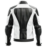 White-Black Genuine Quilted Sheepskin Moto Leather Jacket for Men