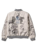 Gray Fabric Bomber Jacket with Button Closure