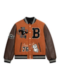 Brown Varsity Jacket with Rib-Knitted Cuffs