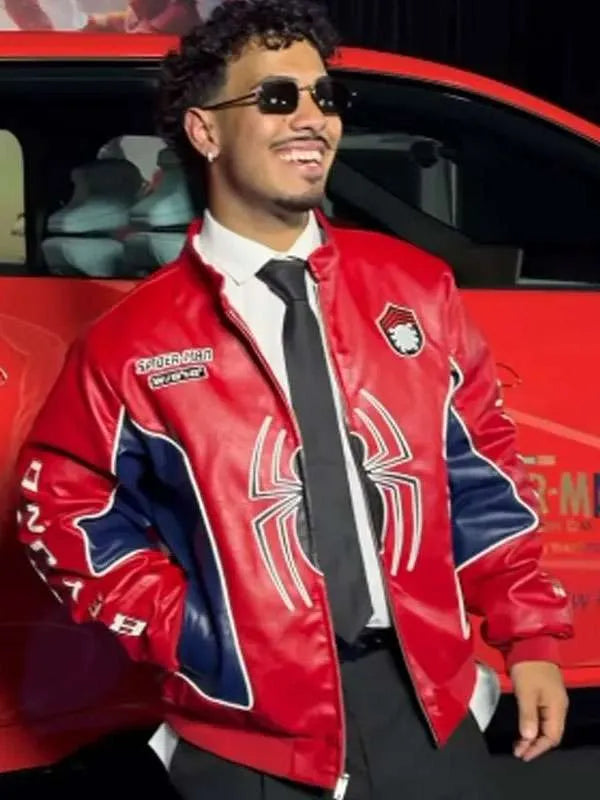 Red and Blue Jacket with Erect Collar