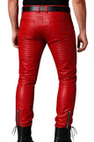 Men's Red Slim Fit Biker Leather Pants