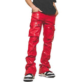 Red Leather Cargo Pants for Men