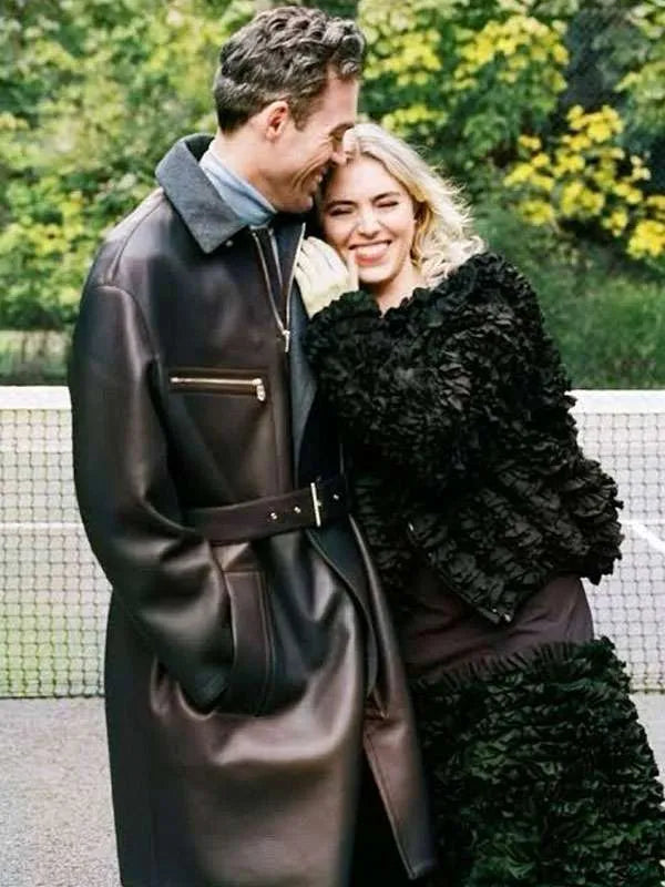 Black leather coat with shirt-style collar