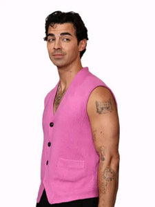 Joe Jonas Pink Fleece Vest with Buttoned Closure