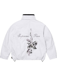 Black Supreme Gore-Tex jacket with hood down, front view showing the streamlined silhouette.