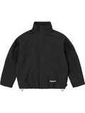 Black Supreme Gore-Tex jacket with hood down, front view showing the streamlined silhouette.
