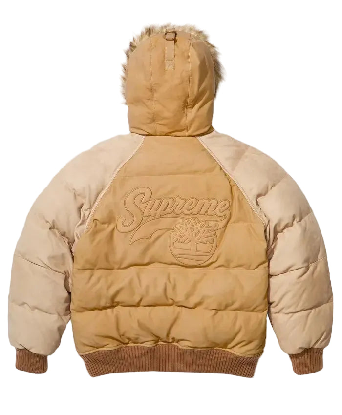 Front view of the re-created suede puffer jacket