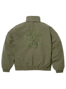 Hooded utility jacket with stand-up collar and elastic cuffs